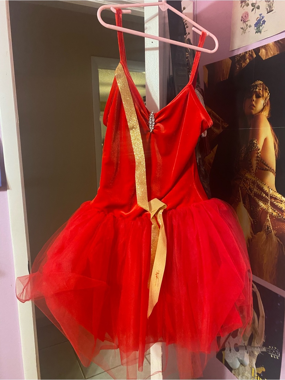 Mori Lee Red Evening Dress with Rhinestone Accent